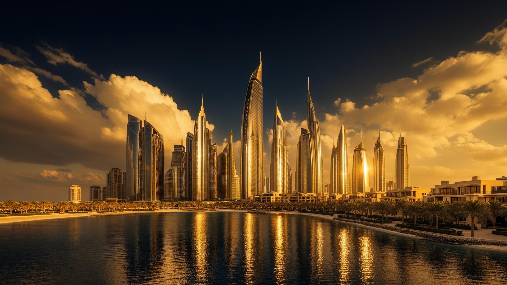Abu Dhabi luxury skyline at golden hour